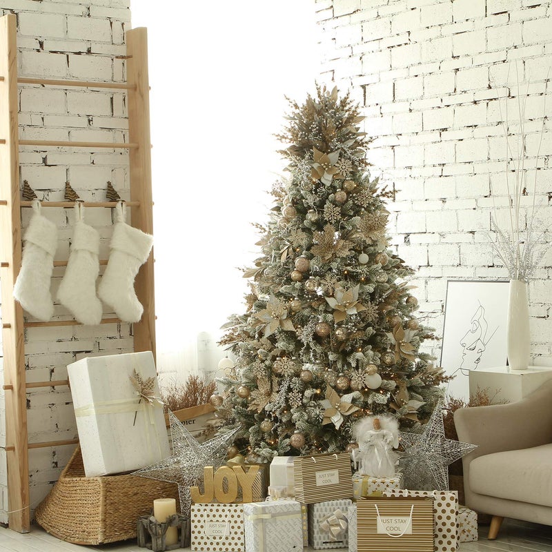 Sea Team Plastic Christmas Glitter Snowflake Ornaments Christmas Tree Decorations, 4-inch, Set of 36, Champagne - Image 4